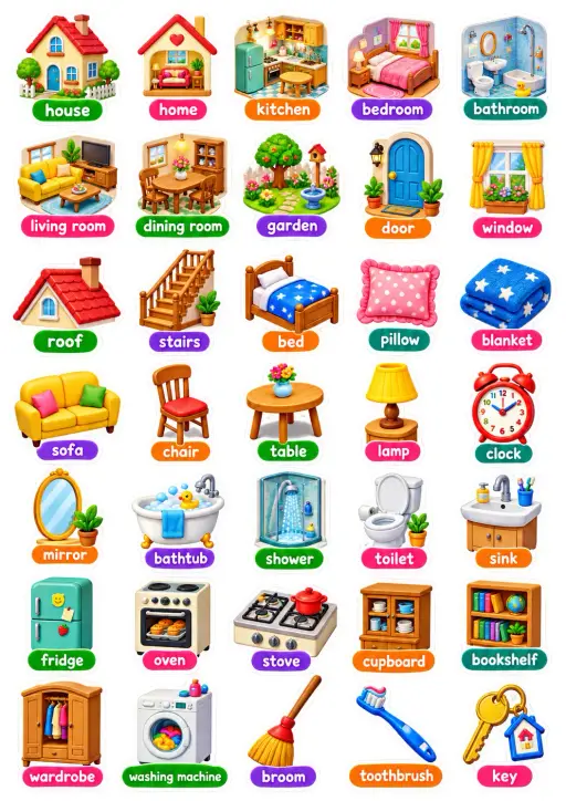 Home And Furniture Items English Vocabulary Stickers