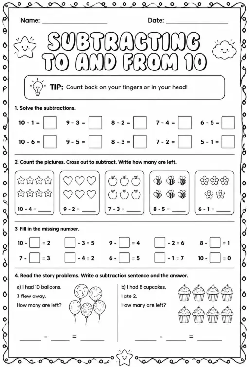 Subtracting to and from 10