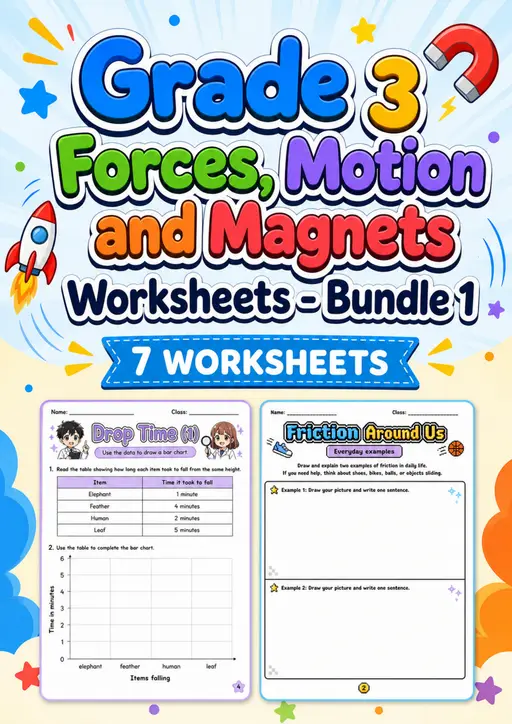 Grade 3 Forces, Motion and Magnets Worksheets - Pack 1