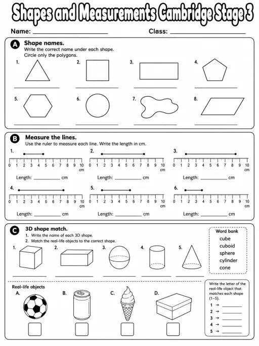 Shapes and Measurements Cambridge Stage 3