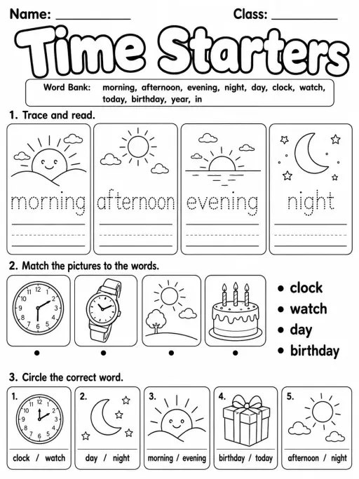 Time Starters Vocabulary Worksheet Pack