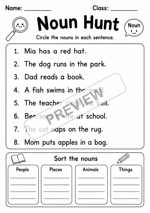 First Grade Grammar Essentials Mega Pack | 9 Worksheets | Grade 1