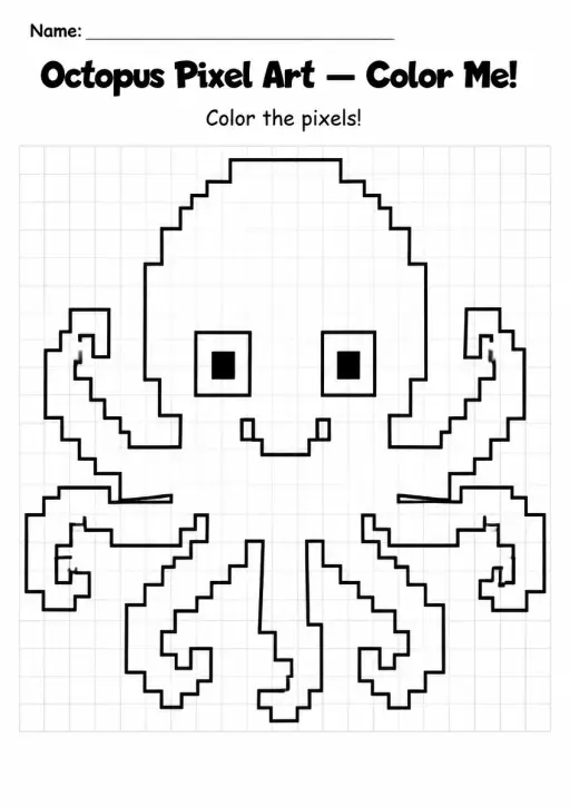 Octopus Pixel Art Coloring Page