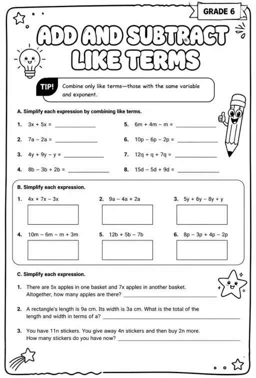 Add and subtract like terms