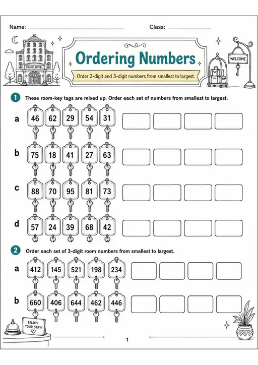 Ordering Numbers - Grade 3 Math Worksheet - grade 3 Printable independent practice