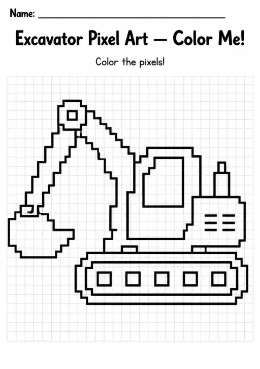 Excavator Pixel Art Coloring Page