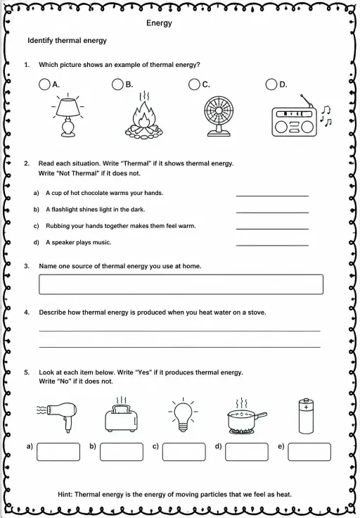 Identify thermal energy