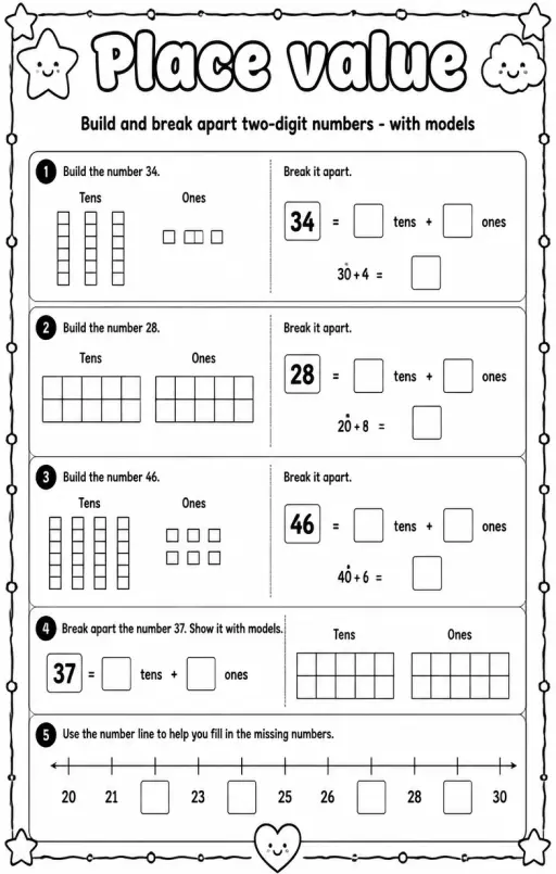 Build and break apart two-digit numbers - with models
