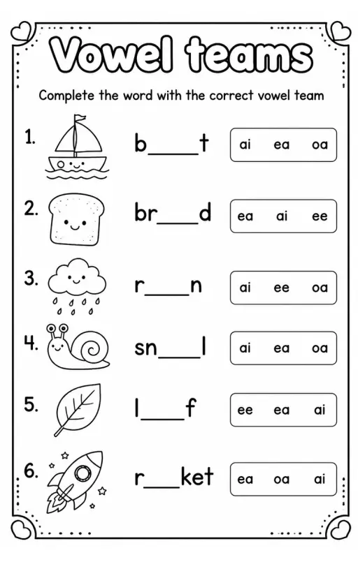 Complete the word with the correct vowel team
