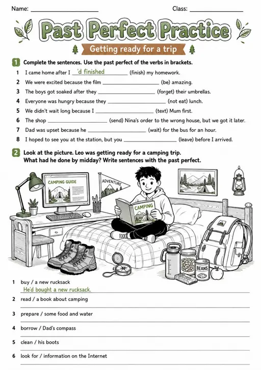 Past Perfect Practice | Grades 5-6 Grammar Worksheet