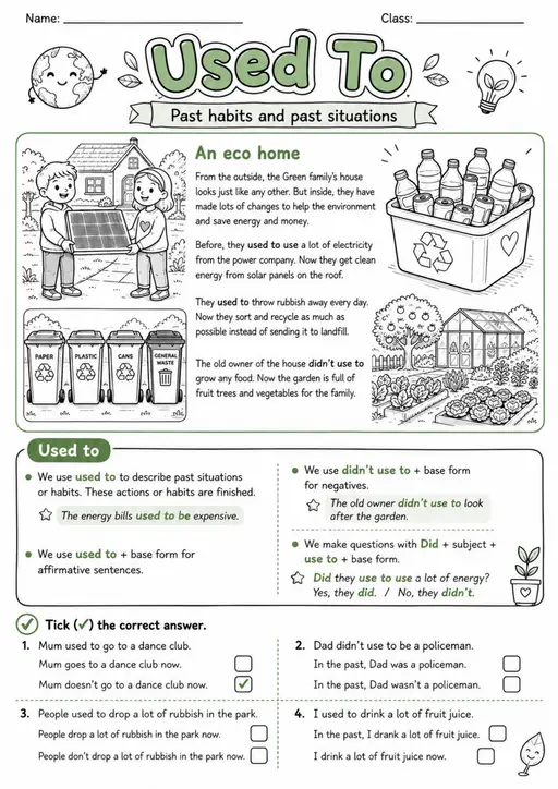 Used To | Grade 5 Grammar Worksheet