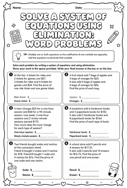 Solve a system of equations using elimination: word problems