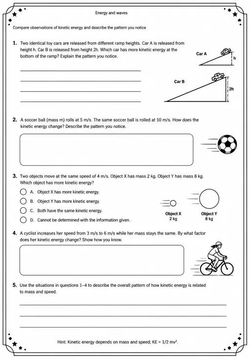 Compare observations of kinetic energy and describe the pattern you notice