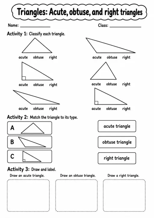 Grade 4 Triangles Math Worksheet Pack
