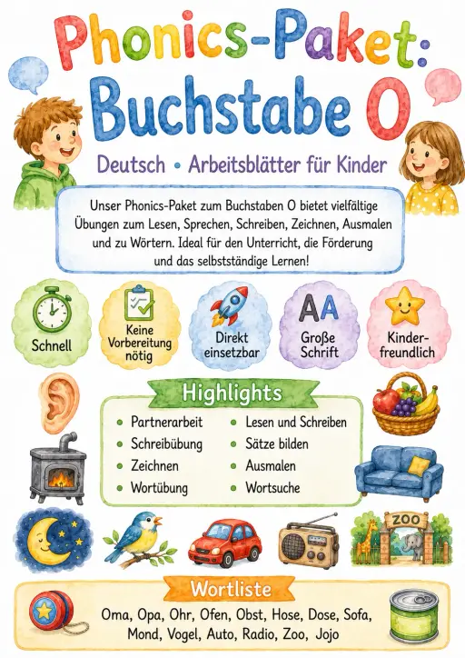 German Letter O Phonics Worksheets Pack