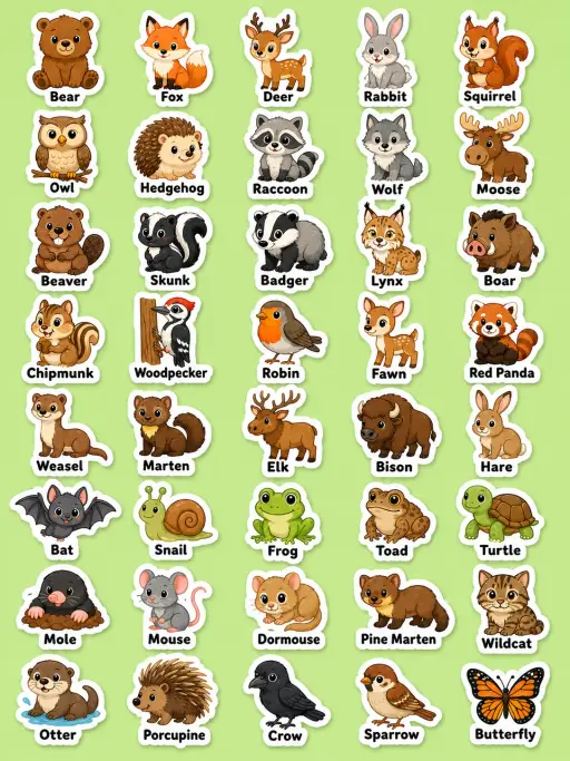 Woodland Animals Printable Sticker Sheet