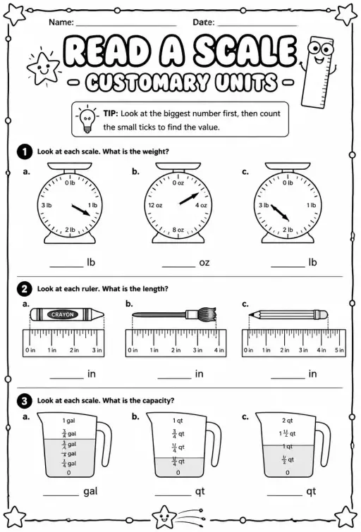 Read a scale - customary units
