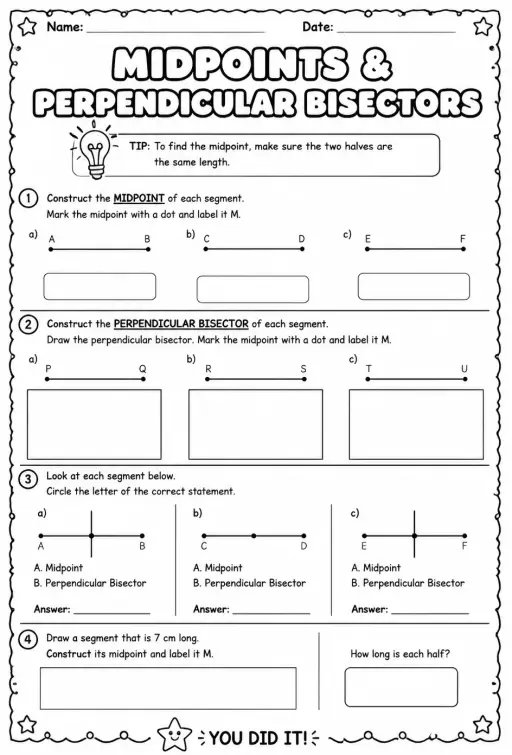 Construct the midpoint or perpendicular bisector of a segment
