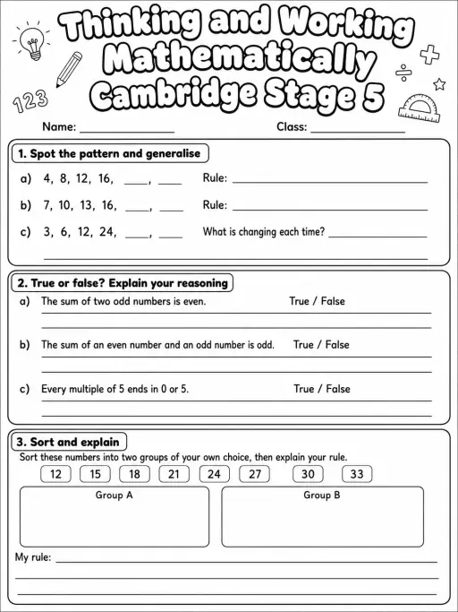 Thinking and Working Mathematically Cambridge Stage 5