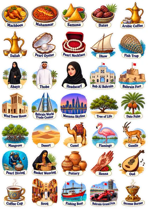 Countries Bahrain to Cameroon Vocabulary Sticker Pack