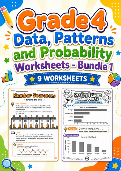 Grade 4 Data, Patterns and Probability Worksheets - Pack 1