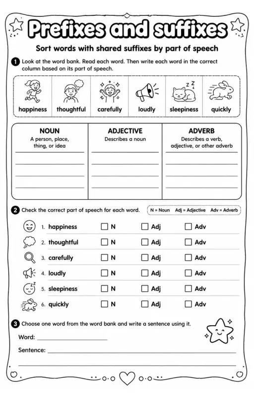Sort words with shared suffixes by part of speech