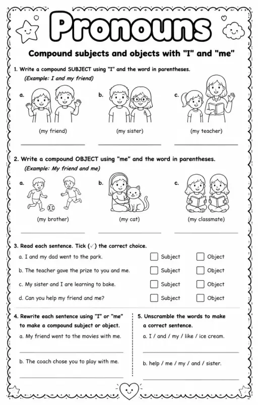 Compound subjects and objects with "I" and "me"