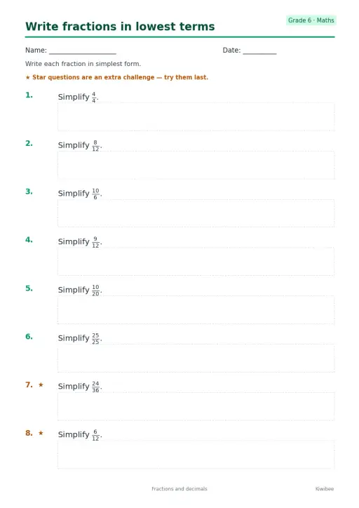 Write fractions in lowest terms