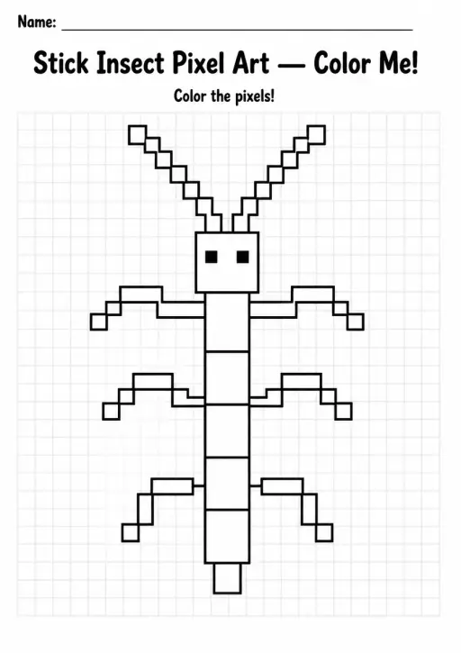 Stick Insect Pixel Art Coloring Page