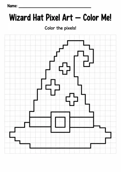 Wizard Hat Pixel Art Coloring Page