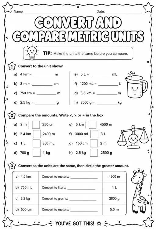 Convert and compare metric units