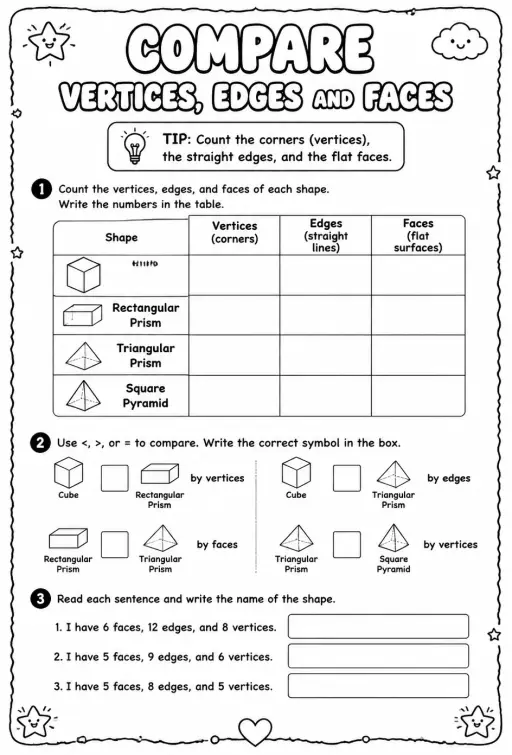 Compare vertices, edges, and faces