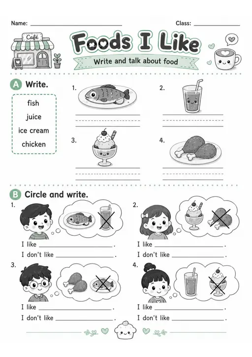 Foods I Like Pack - 2 Worksheets | Grade 1