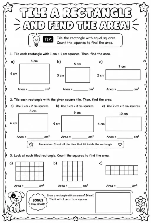 Tile a rectangle and find the area
