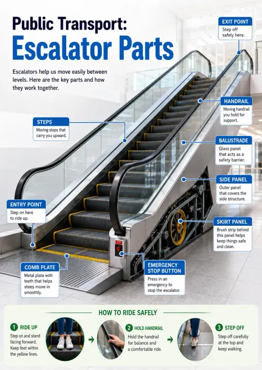 Escalator parts Public Transport Infographic