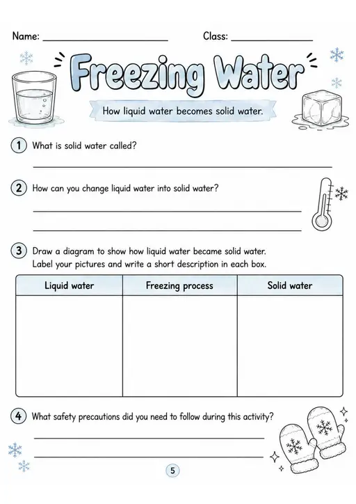 Freezing Water - Grade 3 Science Worksheet