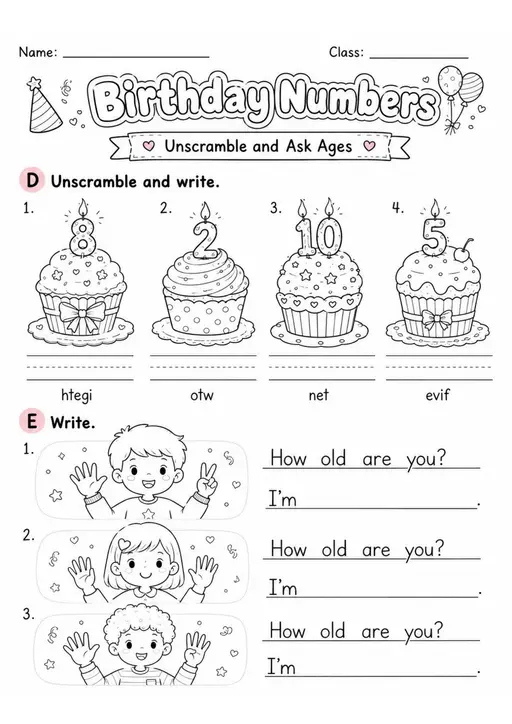 Birthday Numbers | Grade 1 English Language Arts Worksheet