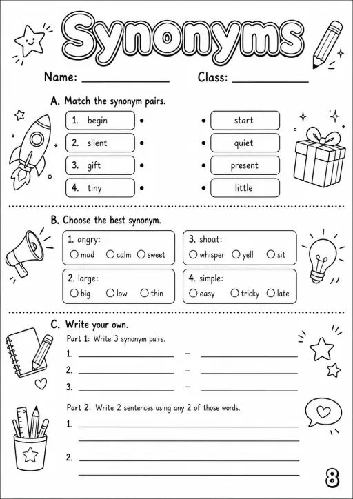 Synonyms Worksheet Pack