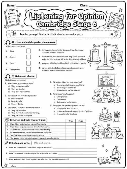 Listening for Opinion Cambridge Stage 6 - Should Exams Be Replaced by Projects