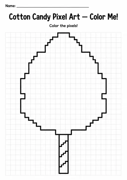 Cotton Candy Pixel Art Coloring Page