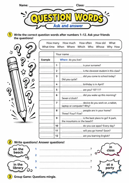 Cambridge Flyers - QUESTION WORDS | Free Worksheet