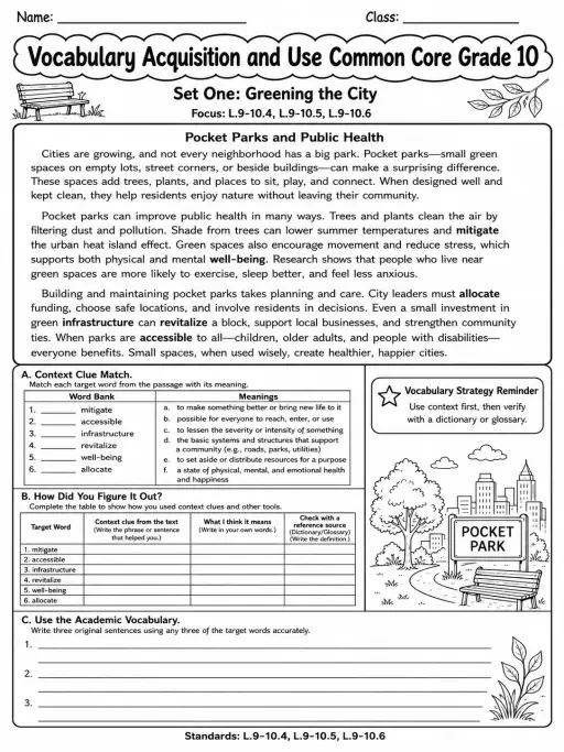 Vocabulary Acquisition and Use Common Core Grade 10
