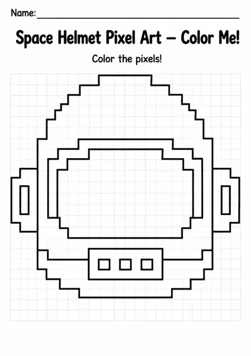 Space Helmet Pixel Art Coloring Page