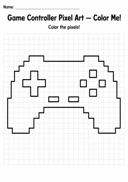 Game Controller Pixel Art Coloring Page
