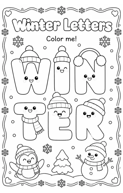 Winter Letters Coloring Page