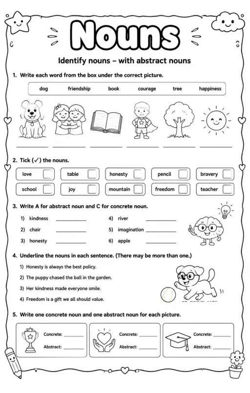 Identify nouns – with abstract nouns