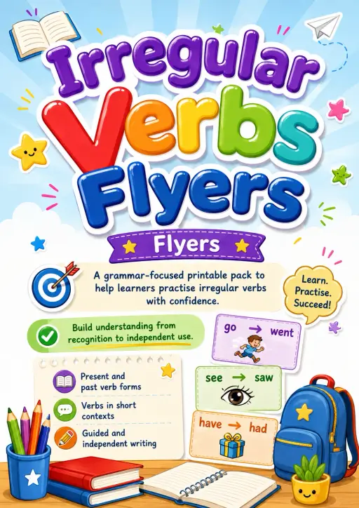 Irregular Verbs Flyers Grammar Worksheet Pack