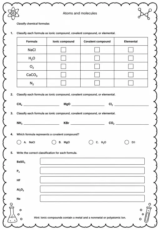 Classify chemical formulas