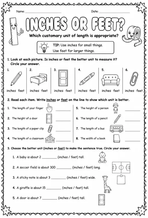 Which customary unit of length is appropriate: inches or feet?