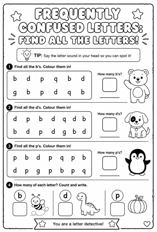 Frequently confused letters: find all the letters